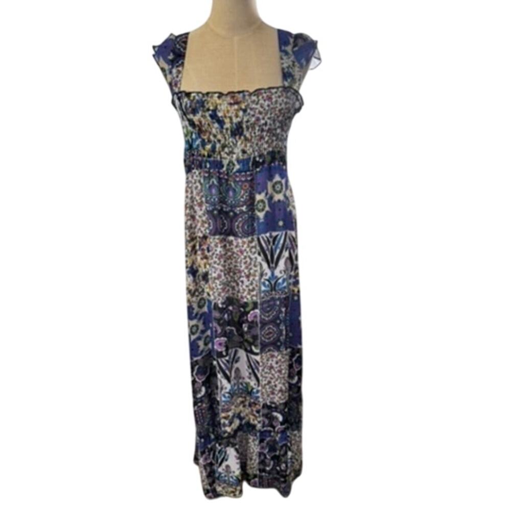 "PIMKIE"‎ Tank Top Ruched Maxi Color Block Sheer Dress SZ 14 Boho Artsy Whimsy